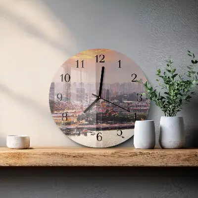 Nástěnné hodiny skleněné kulaté Město