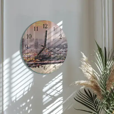 Nástěnné hodiny skleněné kulaté Město
