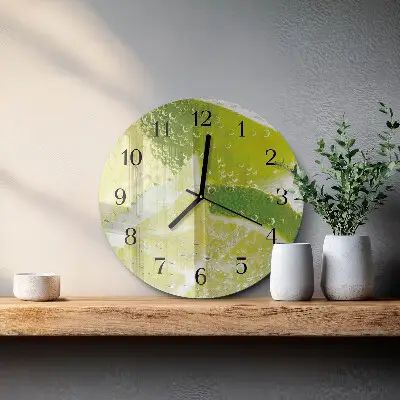 Hodiny s fotkou skleněné kulaté Voda s limetkou