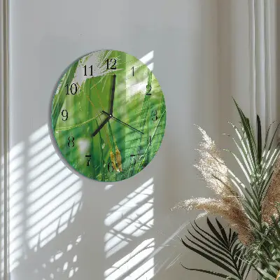 Nástěnné hodiny skleněné kulaté Tráva