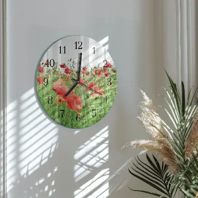 Hodiny s fotkou skleněné kulaté Vlčí máky