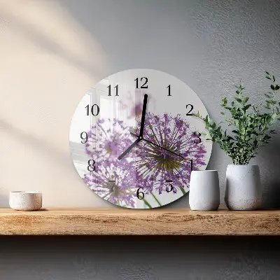 Kulaté skleněné hodiny na stěnu Květ