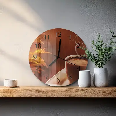 Hodiny s fotkou skleněné kulaté Káva