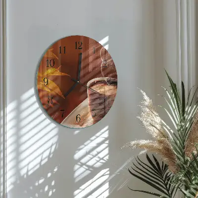 Hodiny s fotkou skleněné kulaté Káva