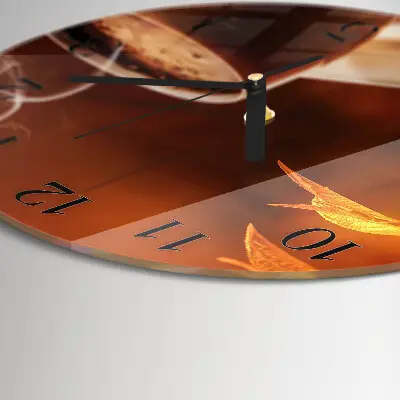 Hodiny s fotkou skleněné kulaté Káva