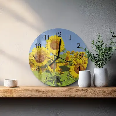Kulaté skleněné hodiny na zeď Slunečnice