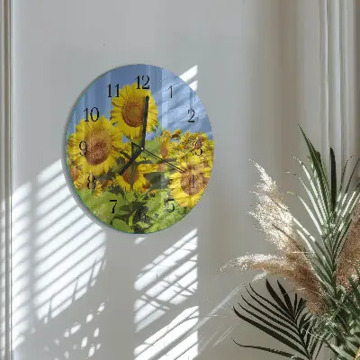 Kulaté skleněné hodiny na zeď Slunečnice