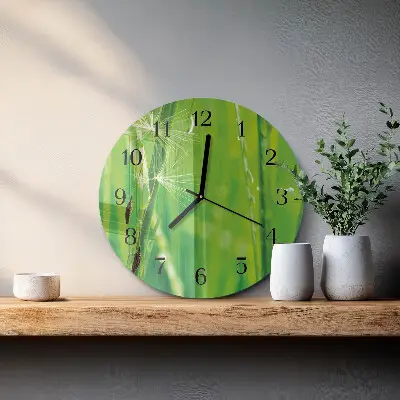Hodiny na skle kulaté Tráva