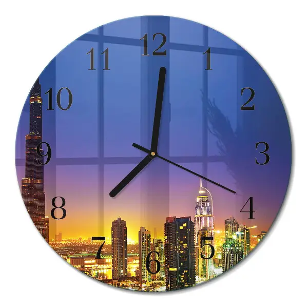 Nástěnné hodiny skleněné kulaté Dubajský horizont