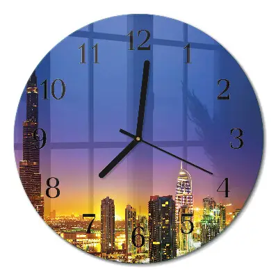 Nástěnné hodiny skleněné kulaté Dubajský horizont