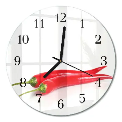 Kulaté skleněné hodiny na zeď Chilli papričky