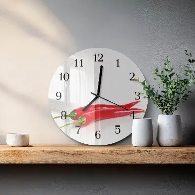 Kulaté skleněné hodiny na zeď Chilli papričky