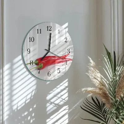 Kulaté skleněné hodiny na zeď Chilli papričky