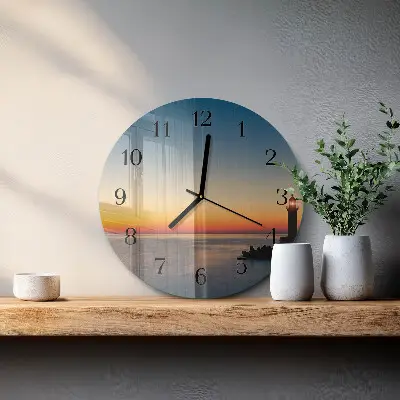 Hodiny na skle kulaté Maják moře