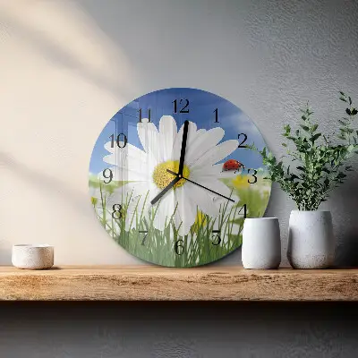 Kulaté skleněné hodiny na stěnu Květina a Beruška