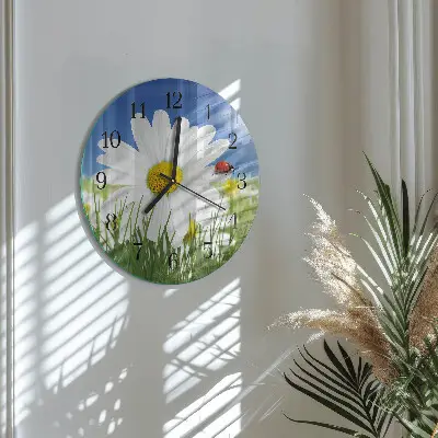 Kulaté skleněné hodiny na stěnu Květina a Beruška