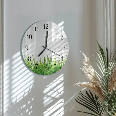 Hodiny na skle kulaté Tráva