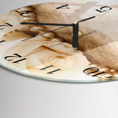 Kulaté skleněné hodiny na stěnu Vintage růže v sépiovém odstínu