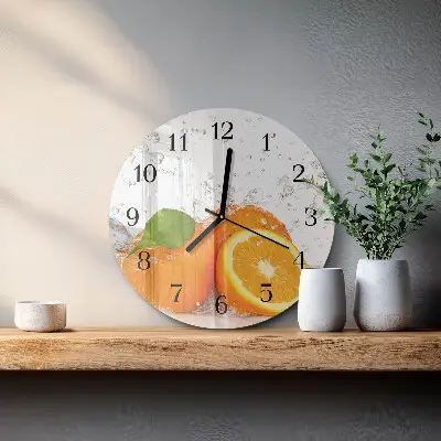 Kulaté skleněné hodiny na zeď Pomeranče