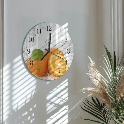 Kulaté skleněné hodiny na zeď Pomeranče