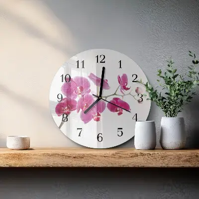 Kulaté skleněné hodiny na stěnu Orchidej