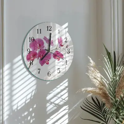 Kulaté skleněné hodiny na stěnu Orchidej