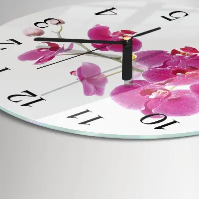 Kulaté skleněné hodiny na stěnu Orchidej