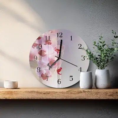 Nástěnné hodiny skleněné kulaté Orchidej