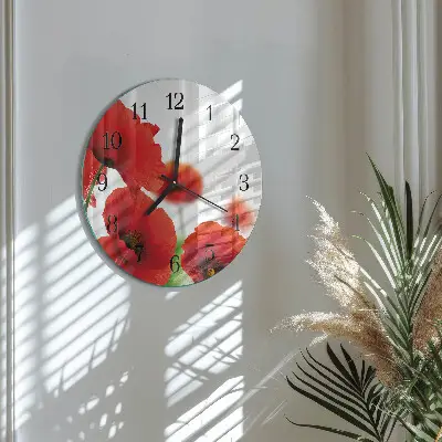 Kulaté skleněné hodiny na zeď Vlčí máky