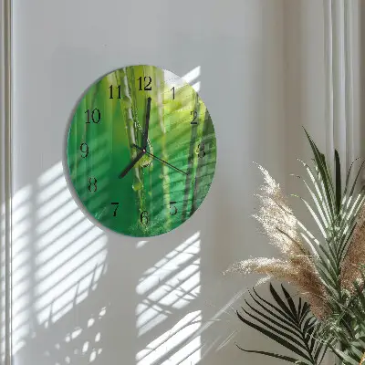 Kulaté skleněné hodiny na stěnu Kapky na trávě