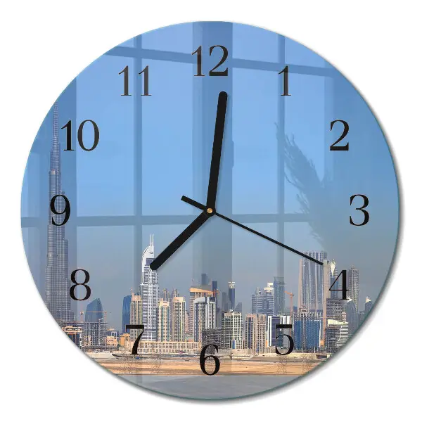 Hodiny s fotkou skleněné kulaté Dubajský horizont