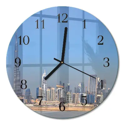 Hodiny s fotkou skleněné kulaté Dubajský horizont