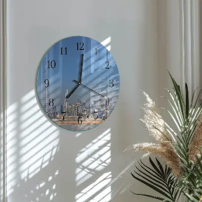 Hodiny s fotkou skleněné kulaté Dubajský horizont