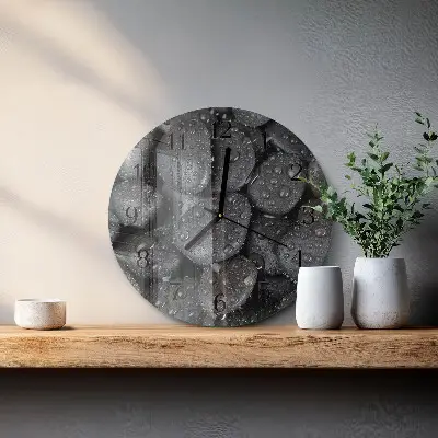 Kulaté skleněné hodiny na zeď Kameny voda