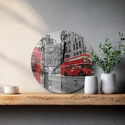 Hodiny s fotkou skleněné kulaté Červený autobus