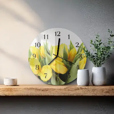 Kulaté skleněné hodiny na zeď Tulipány