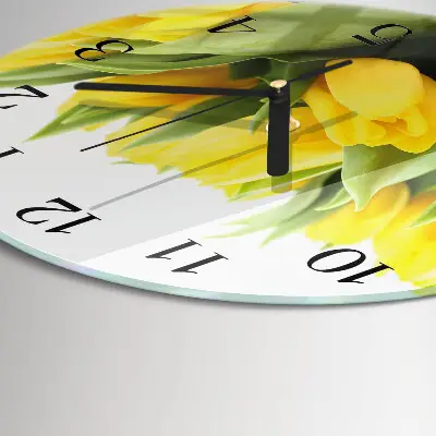 Kulaté skleněné hodiny na zeď Tulipány