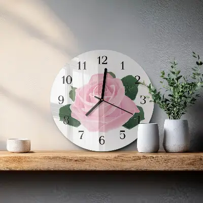 Hodiny s fotkou skleněné kulaté Růže