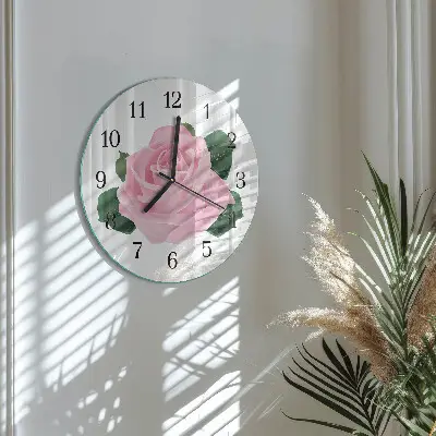 Hodiny s fotkou skleněné kulaté Růže