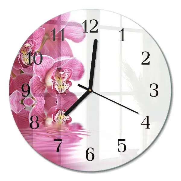 Nástěnné hodiny skleněné kulaté Orchidej