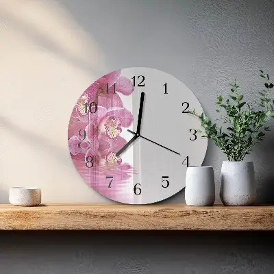 Nástěnné hodiny skleněné kulaté Orchidej
