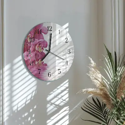 Nástěnné hodiny skleněné kulaté Orchidej