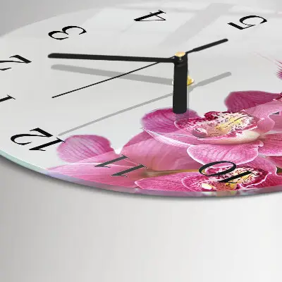 Nástěnné hodiny skleněné kulaté Orchidej