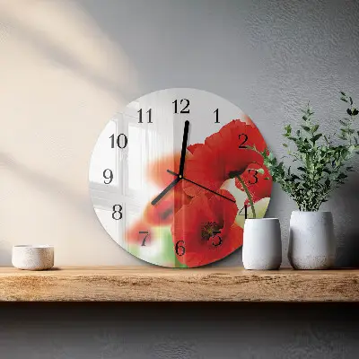 Kulaté skleněné hodiny na stěnu Vlčí máky