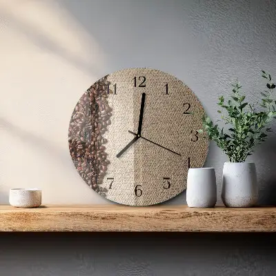 Hodiny s fotkou skleněné kulaté Kávová zrna
