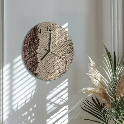 Hodiny s fotkou skleněné kulaté Kávová zrna
