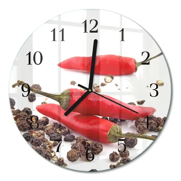 Hodiny s fotkou skleněné kulaté Chilli papričky
