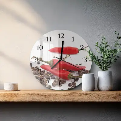 Hodiny s fotkou skleněné kulaté Chilli papričky