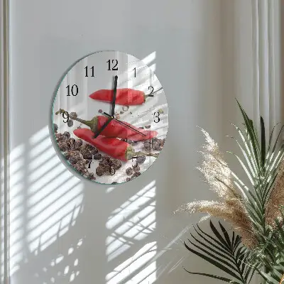 Hodiny s fotkou skleněné kulaté Chilli papričky