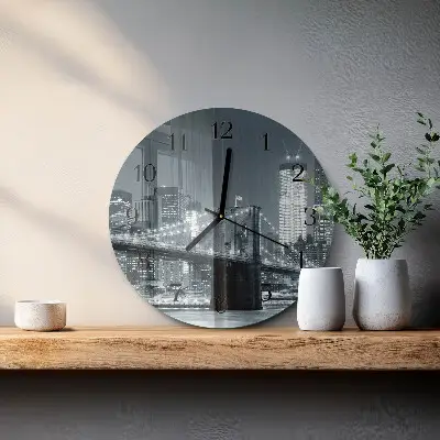 Kulaté skleněné hodiny na stěnu Horizontální most
